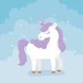 Unicorn purple hair rainbow horn fantasy magic dream cute cartoon Royalty Free Stock Photo