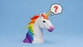 Unicorn Question Mark. Low Poly 3D Unicorn with a Doubt Royalty Free Stock Photo