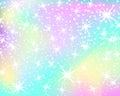 Unicorn rainbow background. Holographic sky in pastel color. Bright mermaid pattern in princess colors. Vector illustration. Royalty Free Stock Photo