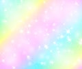 Unicorn rainbow background. Holographic sky in pastel color. Bright mermaid pattern in princess colors. Vector illustration. Royalty Free Stock Photo