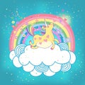 Unicorn rainbow in the clouds Royalty Free Stock Photo