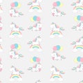 Unicorn Rainbow Cool Dream Seamless Pattern for Fairy Doodle. Happy Fun Pony Fly on Balloon Abstract. Magic Holiday