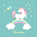 Unicorn character set. Cute magic collection with unicorn, rainbow, heart ,fairy wings and balloon. Catroon style vector Royalty Free Stock Photo