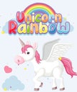 Unicorn rainbow logo on blue background Royalty Free Stock Photo