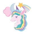 Unicorn rainbow mane cloud stars moon magic fantasy cartoon