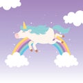 Unicorn rainbow starry sky clouds magical fantasy cartoon cute animal