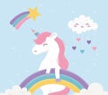 Unicorn rainbows clouds hearts love fantasy magic dream cute cartoon