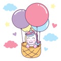 Unicorn ride basket with Air Balloon Illustration