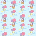 Unicorn ride basket with Air Balloon seamless pattern Illustration