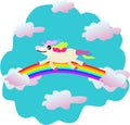 Unicorn ride rainbow in the sky