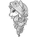 Unicorn with roses. Black and white image for coloring. Vector Royalty Free Stock Photo