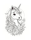 Unicorn and Roses Coloring Sheet for Valentine's Day