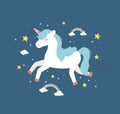 Unicorn running rainbows stars fantasy magic dream cute cartoon