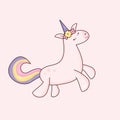 The unicorn\'s rainbow tail bounces in flight