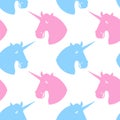 Unicorn seamless pattern. Blue fabulous beast with horn ornament