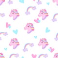 Unicorn seamless pattern design, flat vector illustration on white background Royalty Free Stock Photo