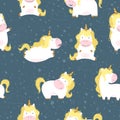 Unicorn seamless pattern hand drawn cartoon in scandinavian style. Space night sky. Cute vector Illustration in pastel Royalty Free Stock Photo