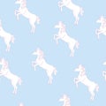 Unicorn seamless pattern. Unicorns with rainbow mane and horn on flat purple background with stars. Vector illustration Royalty Free Stock Photo