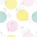 Unicorn seamless pattern. Unicorns with rainbow mane and horn on flat purple background with stars. Vector illustration Royalty Free Stock Photo