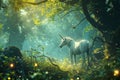 A unicorn and sharing a moment of friendship, an otherworldly forest with fairies and glowing orbs, whimsical, capturing