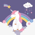 Unicorn shooting star cloud hearts rainbow clouds fantasy magic dream cute cartoon