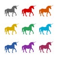 Unicorn silhouettes icon isolated on white background. Set icons colorful Royalty Free Stock Photo