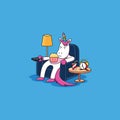 Unicorn is sitting relaxing with popcorn Royalty Free Stock Photo