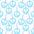 Unicorn skull. Seamless watercolor pattern