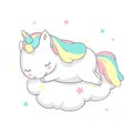 Unicorn Sleep Fairy Dream Poster Vector Template. Magic Card Watercolor Print Template with Little Horn Pony Sleeping on Royalty Free Stock Photo