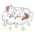 Unicorn sleeping on cloud. Cartoon vector illustration