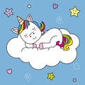 Unicorn sleeping on top of a cloud