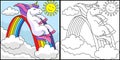 Unicorn Sliding Over The Rainbow Coloring Page Royalty Free Stock Photo