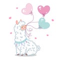 Vector Illustration of cute cartoon llama with balloons. Royalty Free Stock Photo