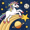 Unicorn Space Cartoon Colored Illustration