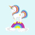 Unicorn standing on rainbow. Flat vector illustaration