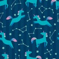 Unicorn with stars in cute cartoon Skandinavian style pattern