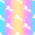 Unicorn and stars seamless pattern. Silhouette of a flying unicorn on the starry sky. Royalty Free Stock Photo