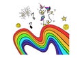 Unicorn sticker music notes rainbow icons for decoration photo isolated vector sticker humor comic