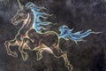 Unicorn, Tattoo drawing on concrete wall with colorful chalk eff