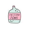 Unicorn tears bottle doodle art. Vector illustration