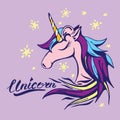 Unicorn text and character in romantic colors