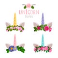 Unicorn tiaras with colored flowers of collection