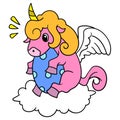 The unicorn of the unicorn, the unicorn, is incubating its egg and sitting on the cloud. doodle icon image kawaii