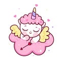 Unicorn vector cupid cartoon with narrow, Cute pony child girly doodles Valentines day Kawaii animal Illustration of character