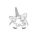 Unicorn vector drawing on white. Magic cartoon funny animal. Design for cards, posters, stickers