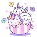 Unicorns cartoon, pony child, bear friendship girly doodles Valentines day Kawaii animal Royalty Free Stock Photo