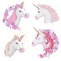 Unicorn vector icon isolated on white. Head portrait horse sticker, patch badge. Cute magic cartoon fantasy cute animal Royalty Free Stock Photo