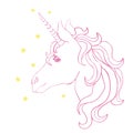 Unicorn vector icon isolated on white. Head portrait horse sticker, patch badge. Cute magic cartoon fantasy cute animal