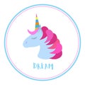 Unicorn vector icon isolated on white. Head portrait horse sticker, patch badge Royalty Free Stock Photo