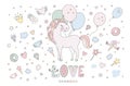 Unicorn vector sweet cute illustration. Magic fantasy design. Cartoon rainbow animal isolated horse. Fairytale unicorn